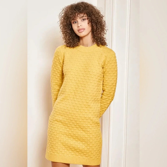 Lulus Always With Me Mustard Yellow Bubble Knit Mini Sweater Dress Size Medium - Picture 2 of 10
